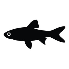 siamese algae eater fish vector silhouette icon, black and white illustration of fish.