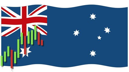 Australian Flag with Dynamic Candlestick Chart Animation - Powered by Adobe