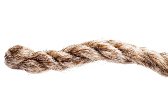 Close-up of a textured brown rope against a white background.