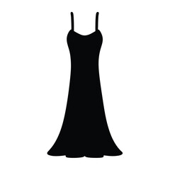 slip dress vector silhouette icon, black and white illustration of clothing.