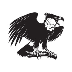 Obraz premium Harpy Eagle Vector Silhouette, Majestic Bird of Prey, Detailed Avian Design, Powerful Eagle Outline, Nature-Inspired Wildlife Art Illustration. 