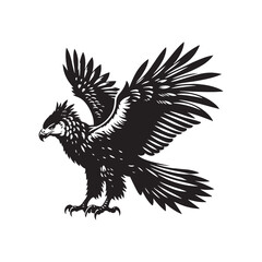 Harpy Eagle Vector Silhouette, Majestic Bird of Prey, Detailed Avian Design, Powerful Eagle Outline, Nature-Inspired Wildlife Art Illustration.
