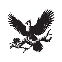 Harpy Eagle Vector Silhouette, Majestic Bird of Prey, Detailed Avian Design, Powerful Eagle Outline, Nature-Inspired Wildlife Art Illustration.
