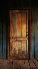 Weathered Wooden Door in Aged Building Interior Detailed Rustic Texture Background