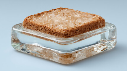 Isolated Glass Block with Textured Brown Surface and Light Reflection on White Background