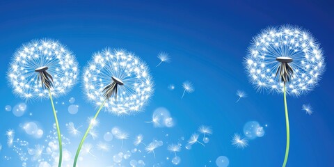 Obraz premium Dandelion Dream Seeds of Hope on Blue.