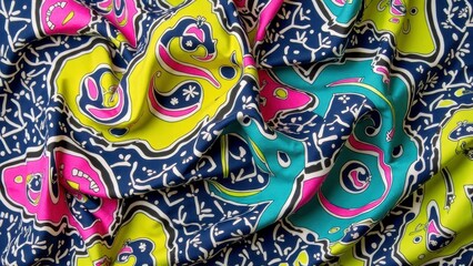 Fototapeta premium Colorful abstract patterned fabric with vibrant shapes and lines