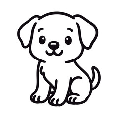 Vector sitting puppy. Simple drawing, black contour. Isolated on white background background.