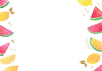 かわいい手描きの夏の水彩フルーツフレーム