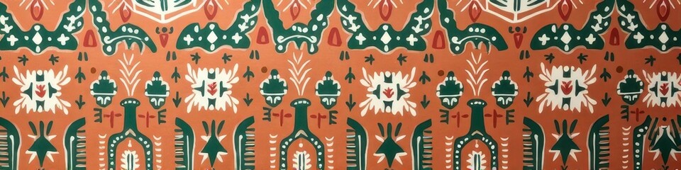 Vibrant red and green geometric pattern with white accents