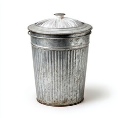Metal trash can with lid isolated on white background