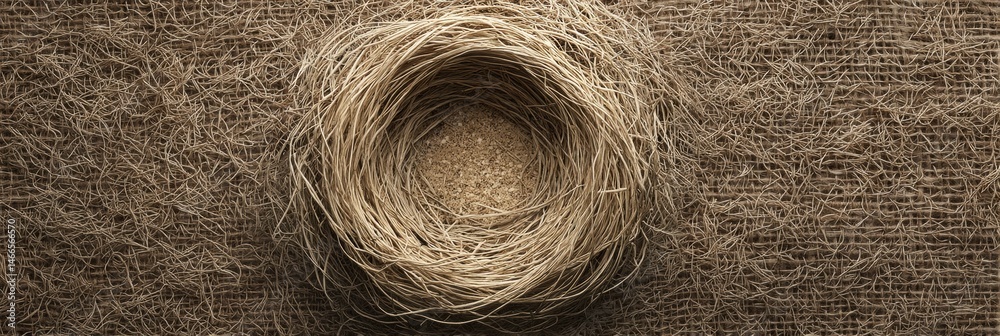 Fototapete Nest Made of Straw With Circular Design and Central Space for Branding, Designed in a Minimalistic Style Generative AI