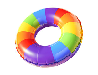 Obraz premium A brightly colored inflatable swimming ring isolated on a transparent background, with colorful stripes