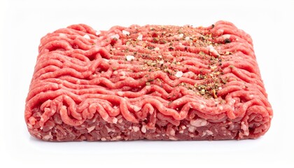 Ground Meat with Spice Blend on Isolated White Background