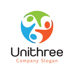 three people team logo colorful human silhouette characters vector design symbol