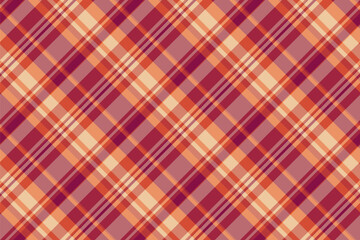 Velvet pattern fabric plaid, age seamless check texture. Funky tartan background textile vector in red and orange colors.