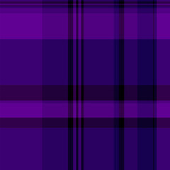 Decorative seamless vector fabric, linear pattern tartan background. Season check plaid texture textile in violet and dark colors.
