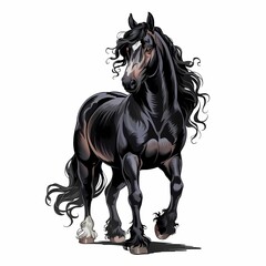 A vibrant digital painting portrays a striking Frisian horse