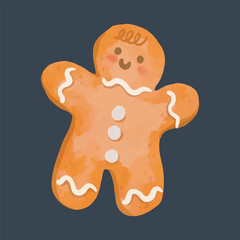 Cute Watercolor Gingerbread Man for Christmas in isolated background