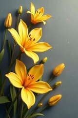 Obraz premium Close up of shiny golden flowers with intricate details on gray background, shining, design
