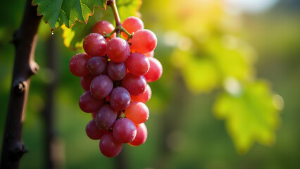Fototapeta premium Close-Up of Fresh Red Grapes Hanging on the Vine