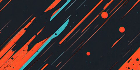 Abstract orange and blue strokes on dark background Modern art.