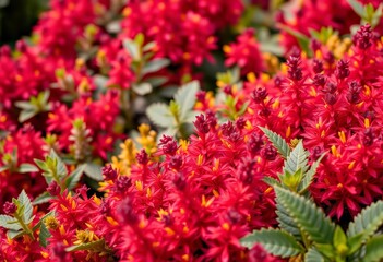 Obraz premium Close-up of vibrant autumn heather plants in garden bed, fall, white