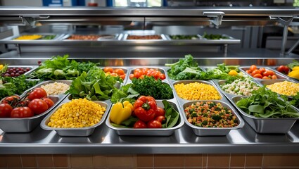 Colorful salad bar with fresh veggies and fruits