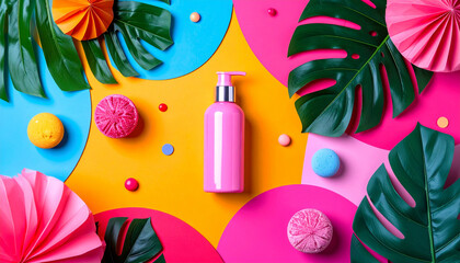 Obraz premium Trendy product photo with bold colors and playful composition, Gen Z aesthetic, neon accents