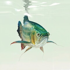 A vibrant digital painting portrays a green arwana fish