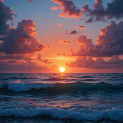 Tropical Sunset Beach Paradise: Vibrant Colors of a Dreamy Seaside Scene