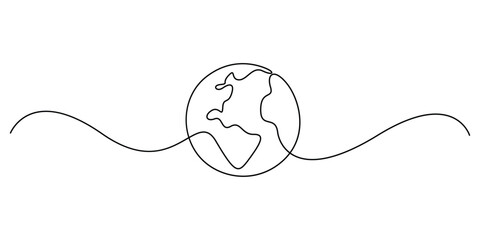Obraz premium Planet Earth continuous line icon, Single line style world. Simple modern minimalism continuous earth vector, Continuous line drawing of earth vector. Single line globe world map vector illustration