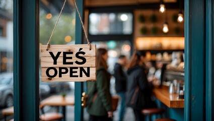 Cozy cafe welcomes guests with open sign