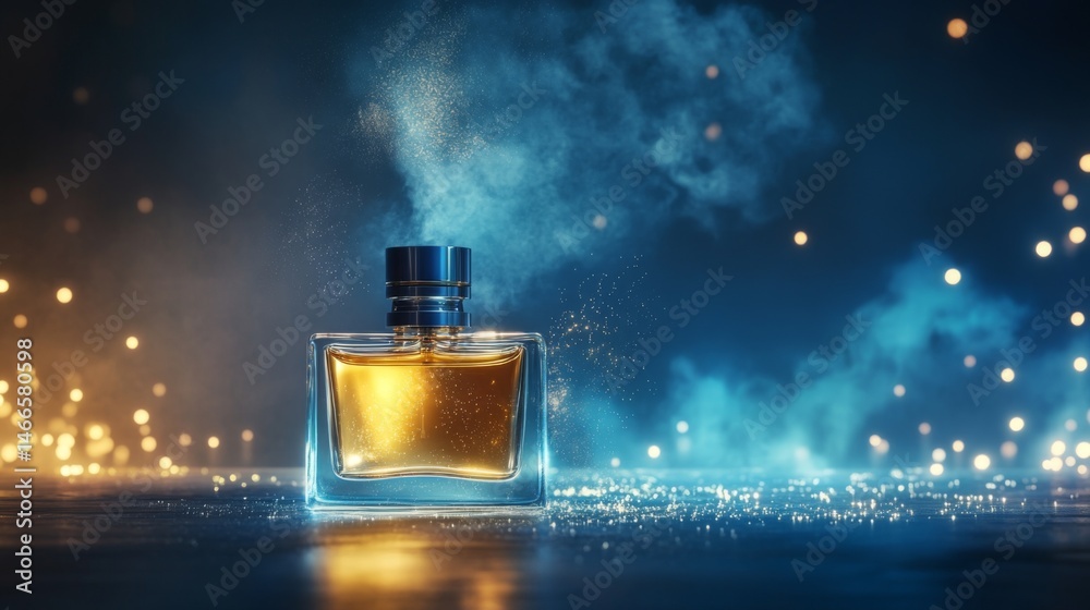 Poster A captivating scene of perfume mist gracefully diffusing in the air, with shimmering droplets catching the light, embodying the allure of fragrance