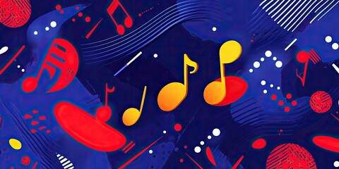 Melodic Mood Abstract Music Note Art on Navy Canvas Texture.