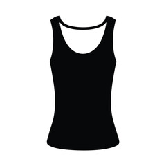 tank top vector silhouette icon, black and white illustration of clothing.