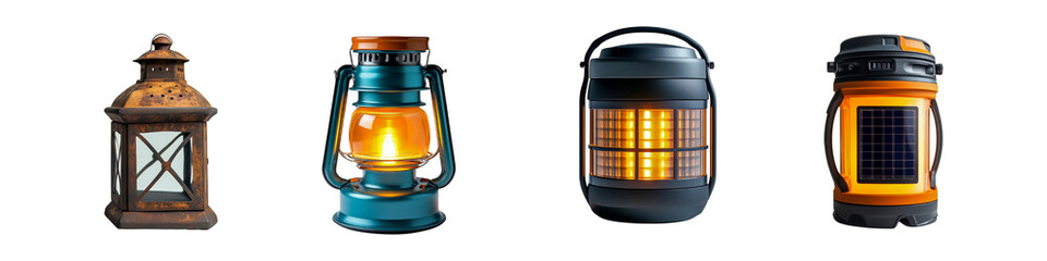 Naklejka premium Collection of lanterns in different styles, transparent background.
