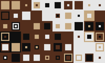 Abstract geometric pattern with brown, beige, and black squares.  Ideal for backgrounds, websites, or modern design projects.  Represents balance, contrast, and visual harmony.