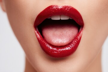 Naklejka premium Red Lipstick on Open Mouth