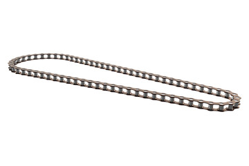 Metal Chain for Industrial or Vehicle Applications for Bicycle or Motorcycle Drive Mechanical Component: Continuous Roller Chain for Sprockets Durable Steel Link Chain on a PNG Transparent Background
