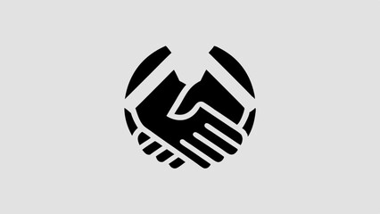 A handshake icon, a simple yet powerful symbol of partnership, collaboration, and unity. The graphic design features two hands joined together, creating a distinct and memorable visual representation.