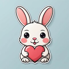 Fototapeta premium Cute White Rabbit Holding a Pink Heart