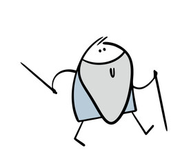 Cheerful old man plays sports, walks with sticks, and leads an active lifestyle. Vector illustration of a man with a long gray beard in nature. Nordic walking.