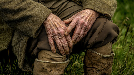時の刻まれた老人の手