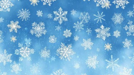 White snowflakes falling on blue background in seamless winter pattern with frosty cold seasonal design - Powered by Adobe