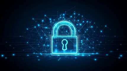 Abstract Glowing Blue Digital Lock Illustration