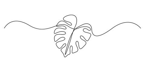 Monstera plant leaf continuous one line drawing for minimalist design vector illustration
