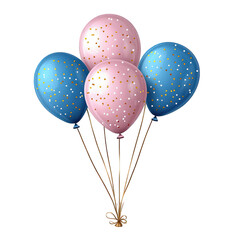 Pastel helium balloons with party ribbons isolated on transparent background. 