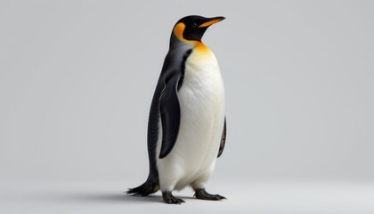 Fototapeta premium King penguin standing gracefully on plain background animal portrait minimalist environment side view wildlife concept