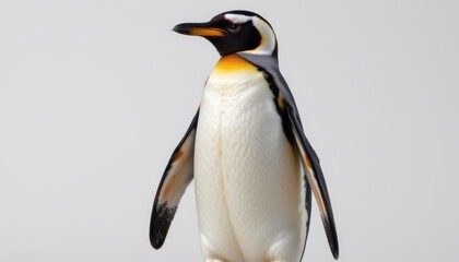 Naklejka premium Emperor penguin displaying unique posture arctic region wildlife photography frozen environment close-up animal behavior